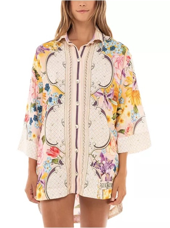 Agua Bendita Tops - Agua Bendita Chrissy Dreamin Floral Linen Blend Button Down Shirt Size S